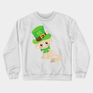 Saint Patrick's Day Cat, Leprechaun Hat, Clovers Crewneck Sweatshirt